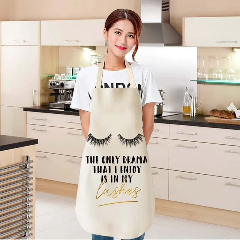 Parent-child Kitchen Apron Cartoon Eyelash Print Sleeveless Cotton Linen Aprons for Kids Men Women Home Cleaning Tools