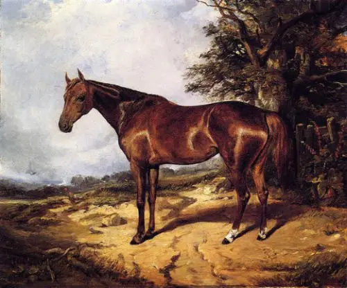 

Nice oil painting arthur-fitzwilliam-tait-thoroughbred- red horse in landscape