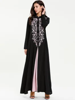 

Women Arab Print Abaya Dubai Maxi Dress Patchwork Long Sleeve Islamic Muslim Jilbab Black Dresses Robe Plus Size 4XL