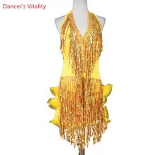 Костюм для латинских танцев, сексуальный глубокий v-образный пояс, платье с кисточками для латинских танцев, женские платья для латинских танцев, 4 цвета