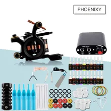 Стартовый набор для тату-машинки, 1 Катушка, пистолеты, 20 цветов, пигментные чернила, наборы, черная сила, тату, для начинающих, ручка, набор, Перманентный макияж