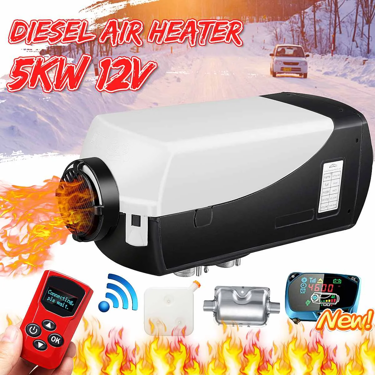 

Car Heater 12V 5KW Air Diesel Heater Parking Heating +LCD Monitor +Silencer + 10L Tank + Remote Control Parts for RV Boats Truck