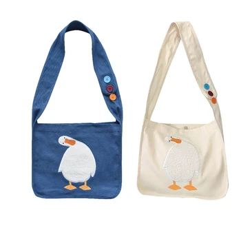 

Women Cartoon Canvas Embroidery Shoulder Bag Female Messenger Crossbody Satchel Tote Large Capacity School Books Shopping Bag