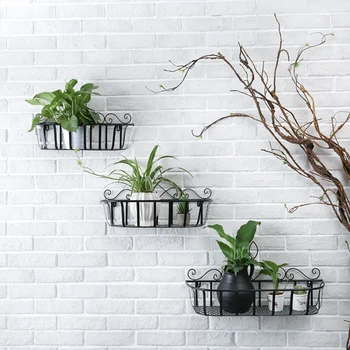 

45x15x24cm Wall Wrought Iron Shelf Wall-mounted Storage Rack Basket Living Room Bedroom Wall Storage Platform Container (Black)