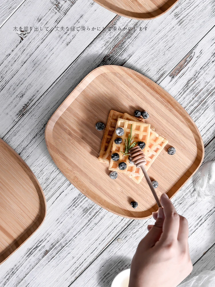 Bamboo Wooden Pallets Rectangle Household Snack Tray Afternoon Tea Bread Cake Fruit Dessert Table Exhibition Hall Display Tray