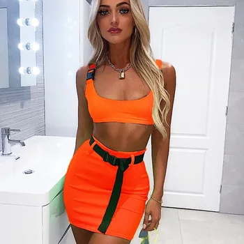 

Romexp 2020 Summer New Ins Fashion Sports Exposed Navel Camisole Vest Bag Buckle Belt Skirt Hip Suit