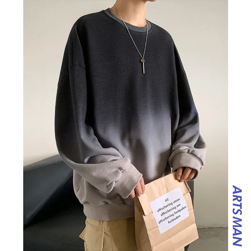 

Gradient Color Trend Loose-Fit round Neck Sweater Men Korean-style Versatile Casual on Clothes Autumn Hong Kong Style Handsome C