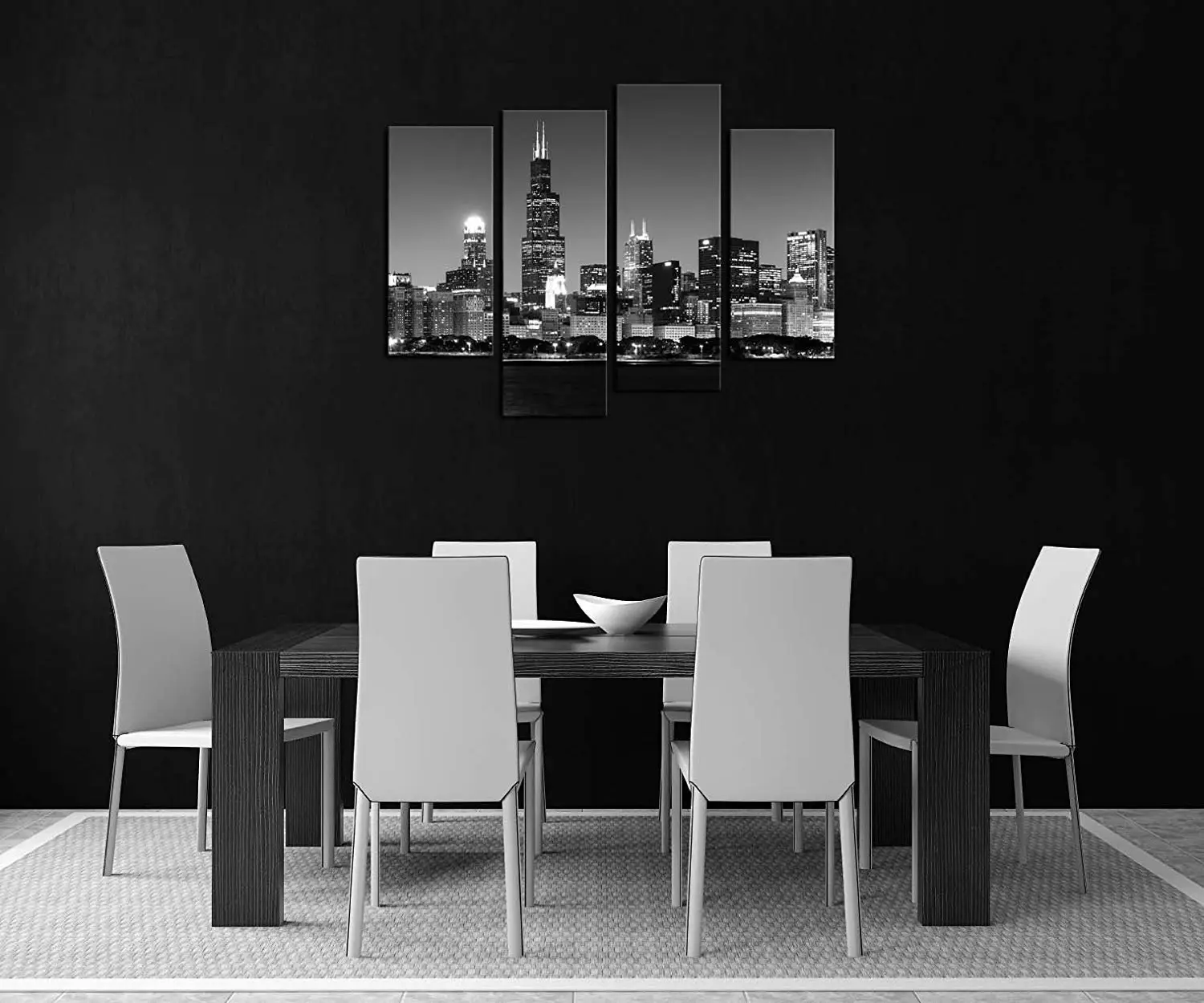 

4 Pieces Modern Canvas Painting Wall Art The Picture for Home Decoration Panoramic View of Chicago Skyline Night Drop shipping