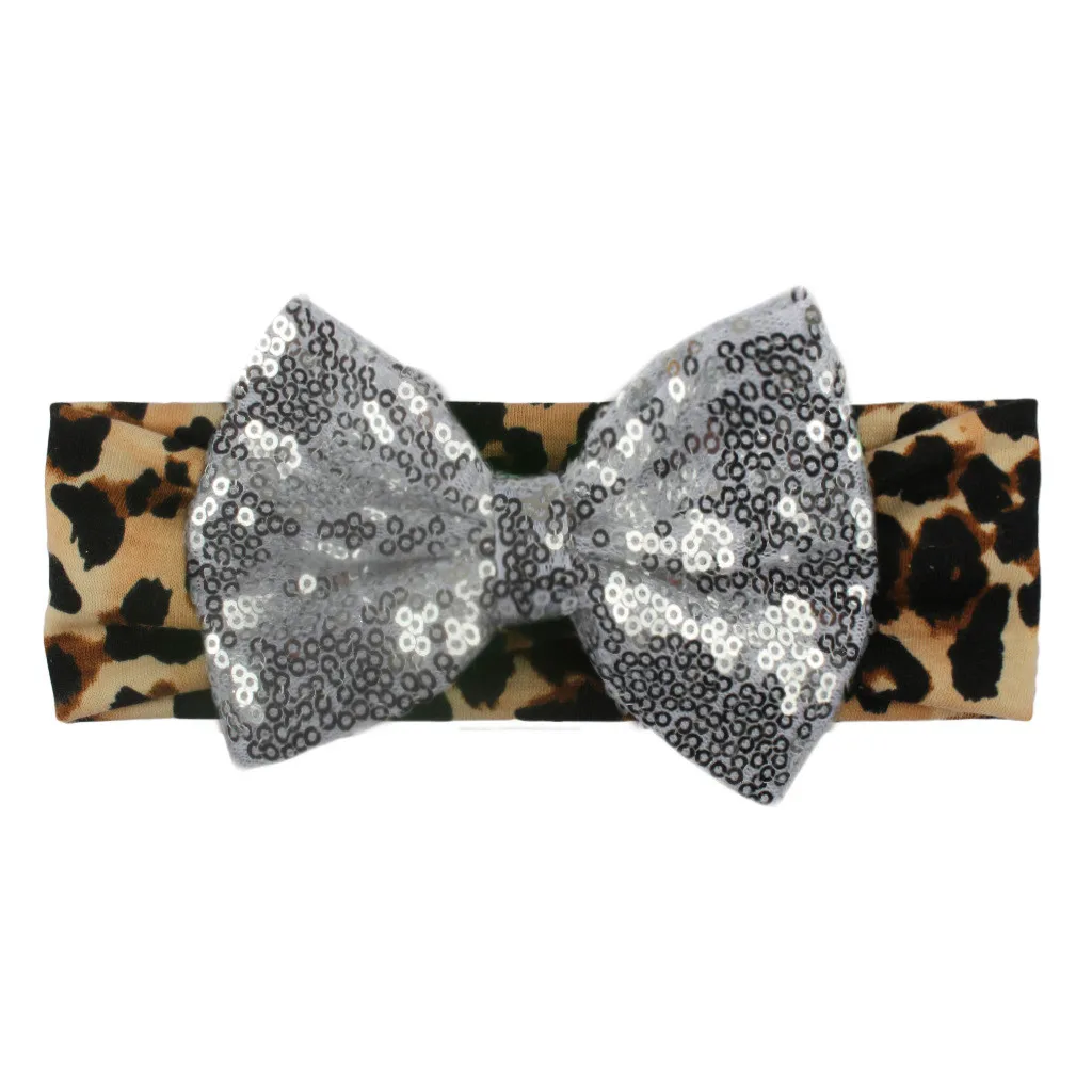 Newborn Toddler Headband Leopard print sequin bow kids headband Elastic Baby Headdress Kids Hair Band Girl Bow Knot