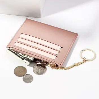 

3-in-1 Coin Storage Bag 5 Card Slots Zipper Coin Purse Ladies Fashion PU Short Coin Purse with Keychain 2020 new arrival