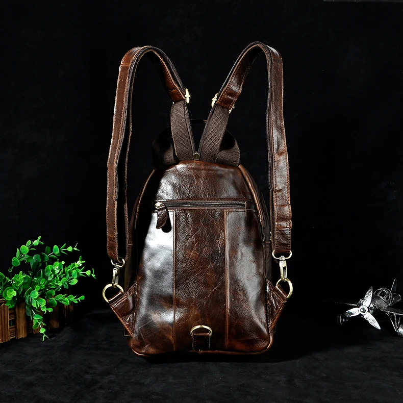 Unisex Original Leather Fashion Travel College School Book Bag Female Women Ladies Backpack Student Chest Sling Bag 1307-dc