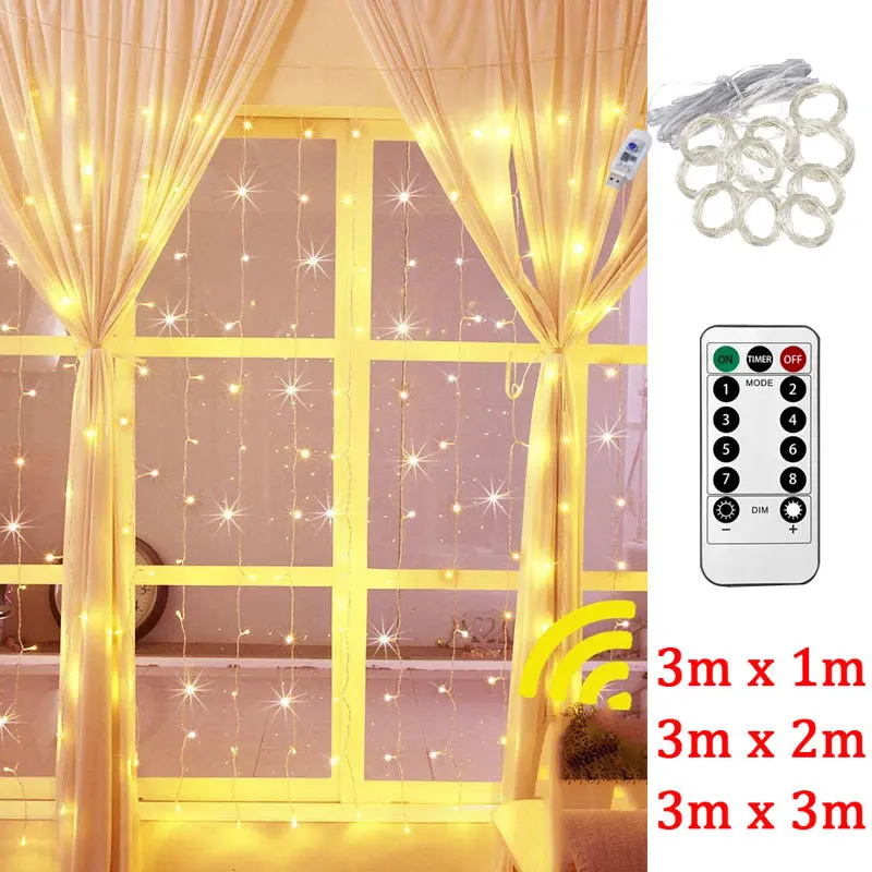 3x3m Fairy Curtain Light LED Remote Control USB Garland String Lights Home Bedroom Window Holiday Christmas Party Decorations usb string lights 3m led curtain fairy lights remote control christmas decoration for home bedroom wedding party holiday light