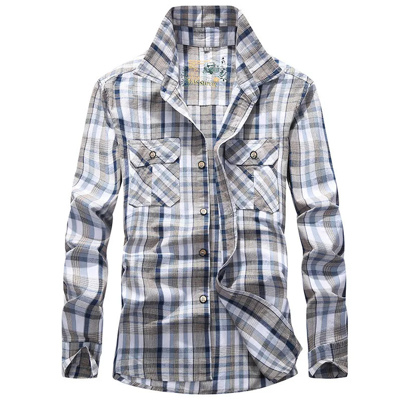 Plaid Shirt Men Army Military Long Sleeve Camisa Masculina Plus Size 4XL 100% Cotton Casual Mens Shirts Chemise homme Plaid Shirt Men Army Military Long Sleeve Camisa Masculina Plus Size 4XL 100% Cotton Casual Mens Shirts Chemise homme