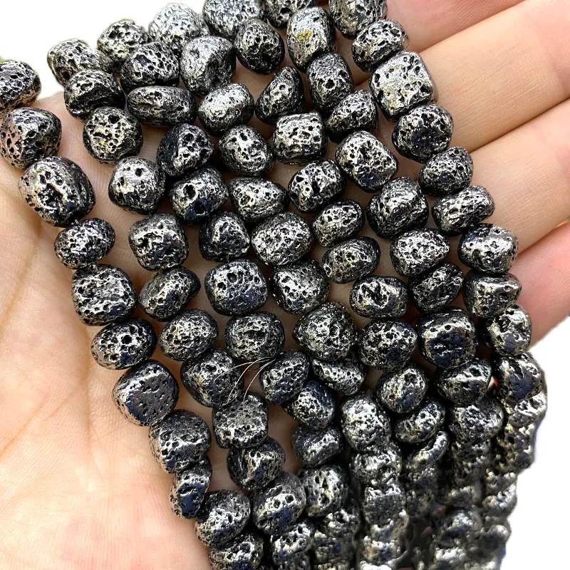 Wholesale Natural Stone Plated Gun Black Lava Rock Irregular Rough Spacer Beads For Jewelry Making DIY Bracelet Neckalce 8-9MM | Украшения