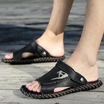 

2020 Summer Shoes Men Beach Sandals Non-slip Soft PU Leather Holiday Summer Mens Sandals Fashion Brand Flat Male Shoes KA2243