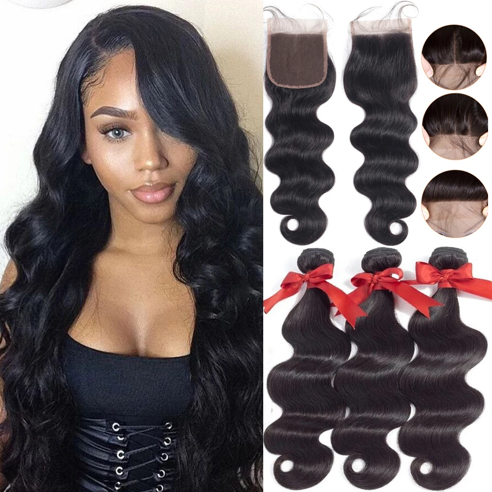 Human Hair Bundles With Closure Body Wave Bundles With Closure Brazilian Hair Weave Bundles With Closure Non Remy Hair Weave Hair Extensionhair Extension Natural Aliexpress