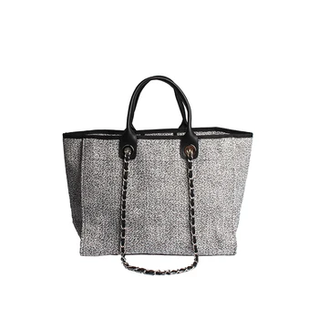 

Large Capacity Shoulder Bag Women 2020 New Beach Bag Shopping Bag Women Bag Canvas Woven Chain Big Bag