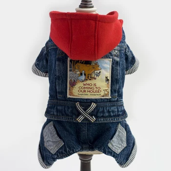 

Pet Dogs Jeans Jumpsuit With Pocket Autumn Winter Hooded Dog Clothes For Small Medium Dog French Bulldog Cat Coat S M L XL XXL