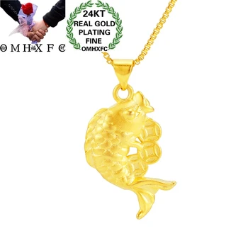 

OMHXFC Jewelry Wholesale PN414 European Fashion Hot Woman Girl Party Birthday Wedding Gift Goldfish Carp 24KT Gold Pendant Charm