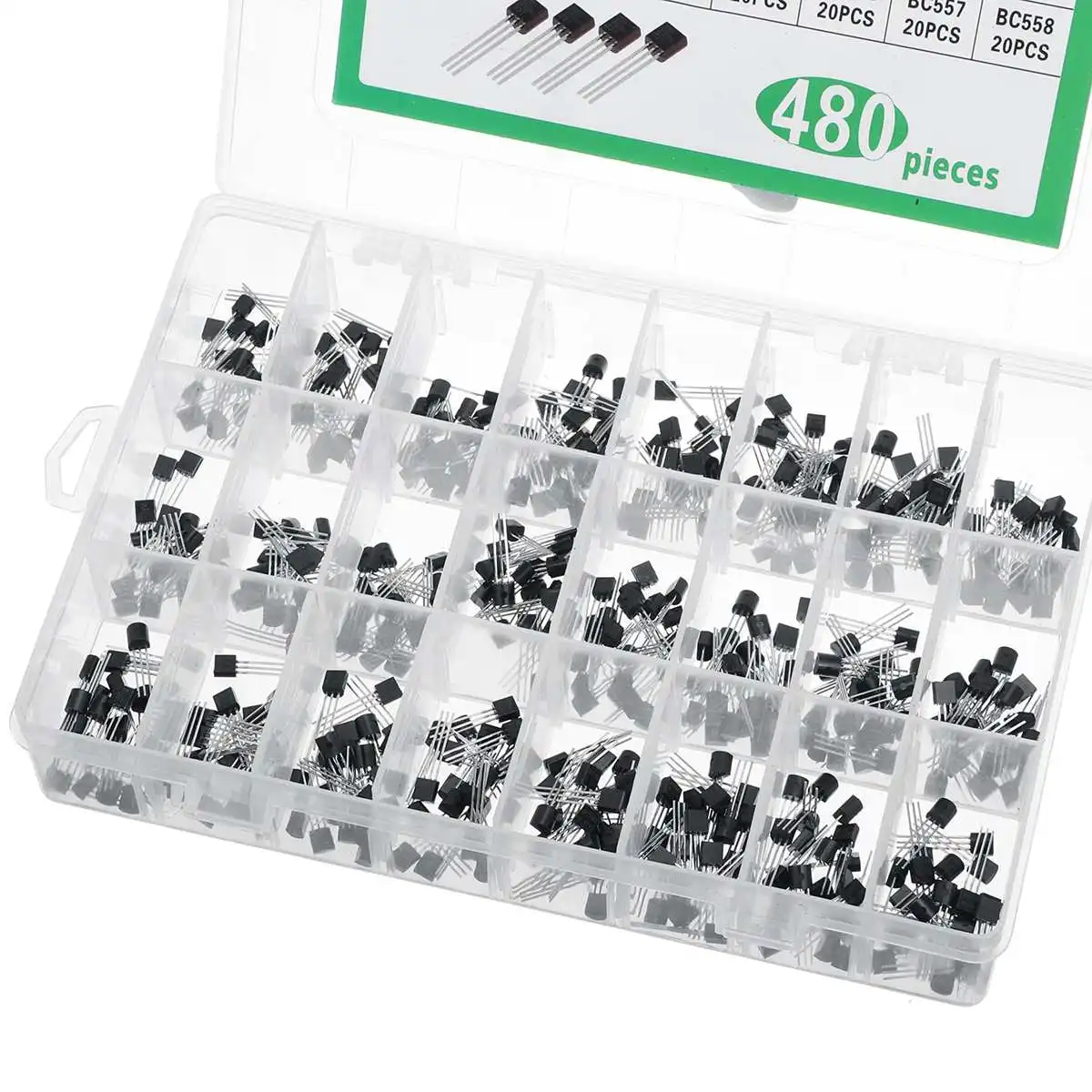480Pcs 24 Types Silicon In-line NPN / PNP Transistor Assortment Kit Pack 2N2222 Components & Supplies Active Components