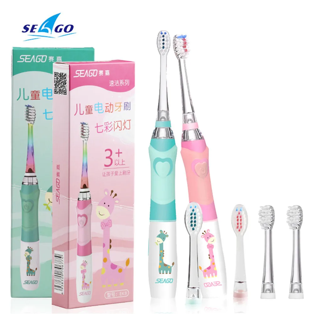 

SEAGO Children Sonic Electric Toothbrush for 3-12 Ages Battery LED Sonic Kids Tooth brush Smart Timer 3 Replacement Brush Heads