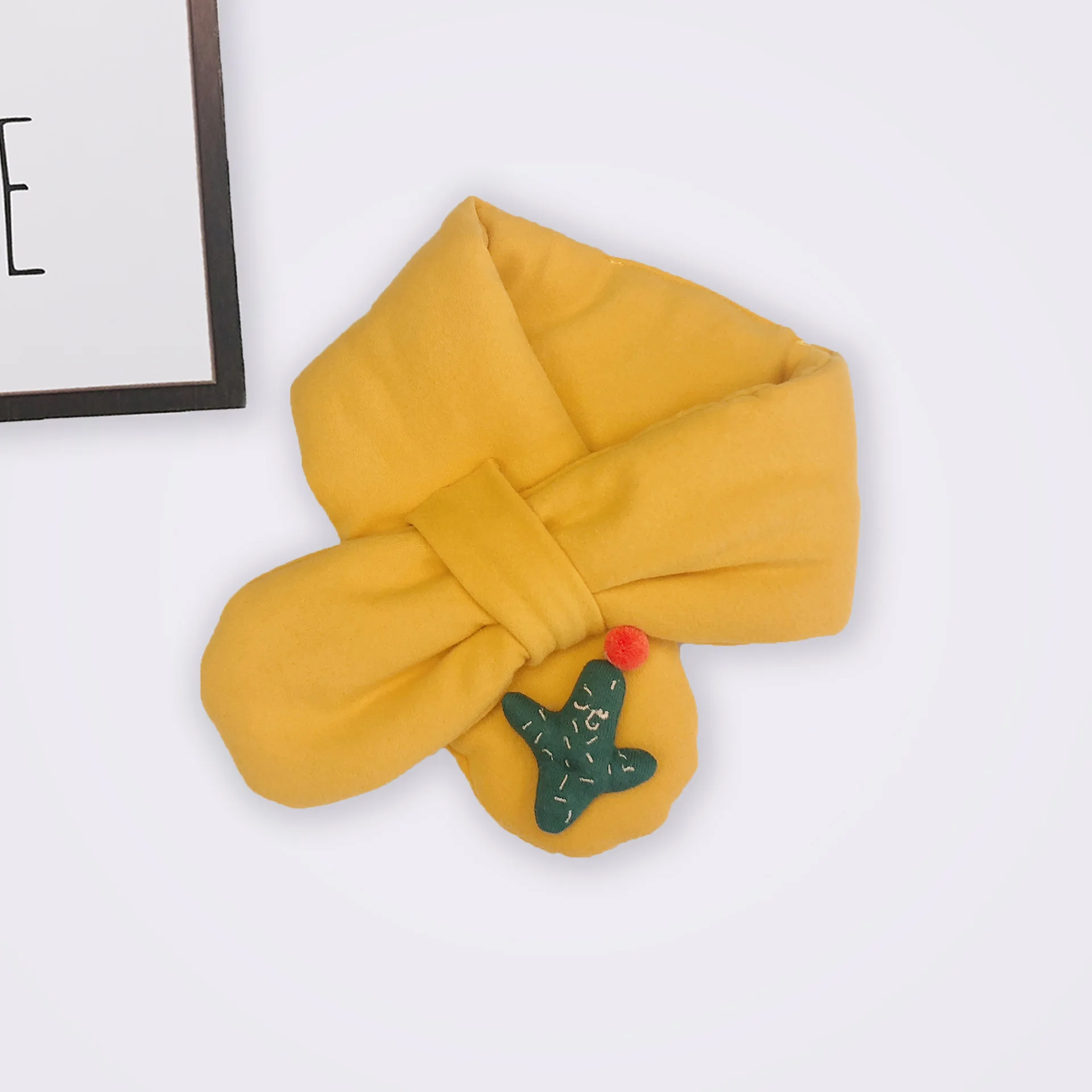 Yellow Cactus Зимний детский шарф, теплые детские шарфы для мальчиков и девочек, милый теплый шейный платок с меховым воротником - Цвет: Yellow Cactus