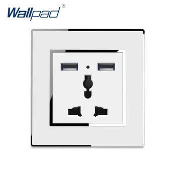 

3 Pin MF Socket With 2 Usb Port 5V 2100mA Wallpad Luxury Wall USB Charger Electric Power Outlet Mirror Acrylic Panel