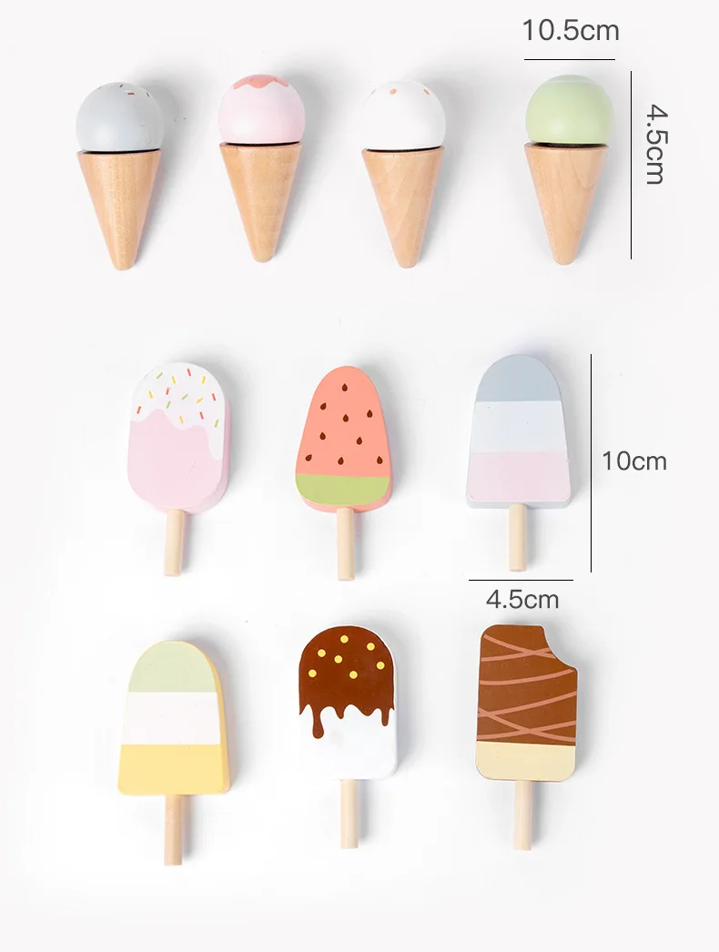 Simulation Ice Cream Tray Set Pretend Play Wooden Montessori - Main Image