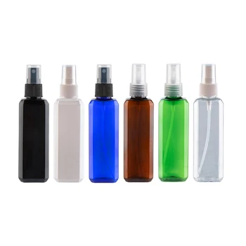 

50X100ml Mist Sprayer Pump Coloed Plastic Bottles 100cc Fine Mist Spray Perfume Container Square Empty Cosmetic Bottles Tin