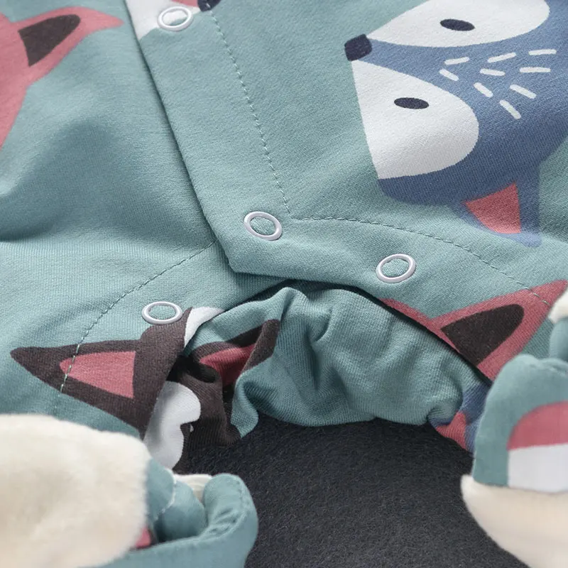 PatPat 2021 New Arrival Winter Warm and Soft Lovely Fox Hooded Long-sleeve Fleece Lining Baby One Piece Baby Clothes