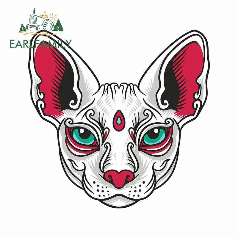 EARLFAMILY 13cm x 11.6cm for Sphynx Cat Face Surfboard Car Stickers Scratch-proof Custom Printing Waterproof Decal for Vehicle