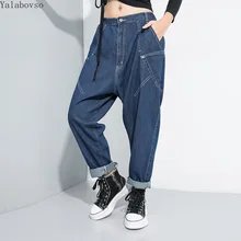 Осенняя одежда новые потертые джинсы свободные штаны-шаровары в стиле хип-хоп джинсы с высокой талией A71Z40