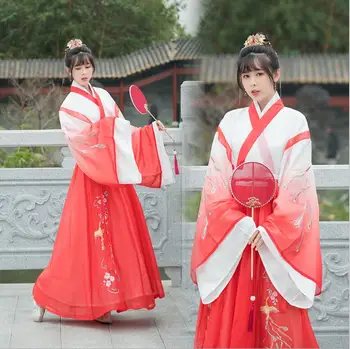 

Japanese photography travelling Original authentic women's clothing of Han Dynasty three piece set of Chinese style flower red