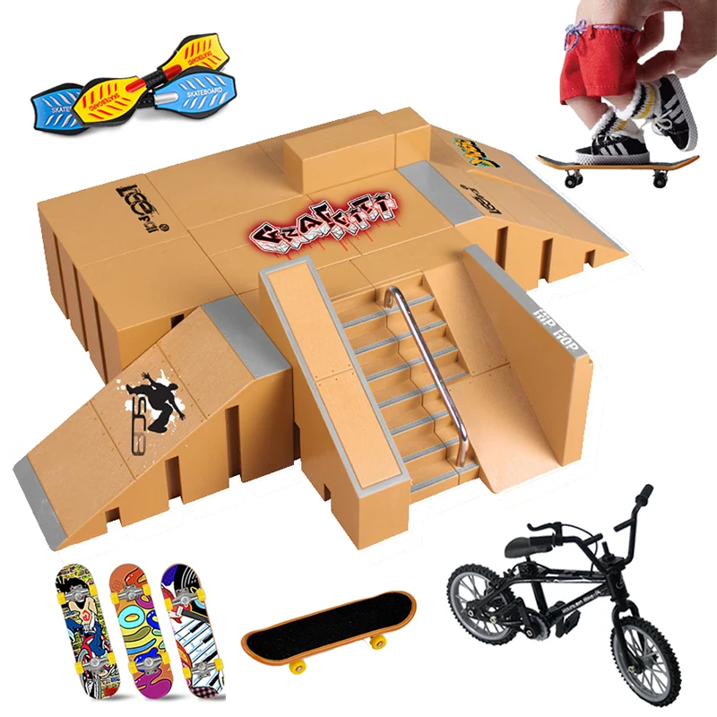 STAHAD 1 Conjunto Bicicleta De Dedo Presentes De Skate Jogo De Bicicleta  Mini Esportiva Brinquedos De Rampa Do Parque De Skate Mini Skates Escala  Liga