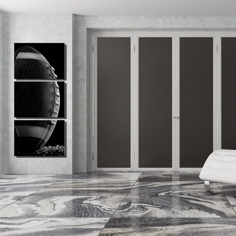Sport Di Calcio Di Arte Della Parete In Bianco E Nero Per La Stanza Dei Ragazzi Cornice Per Pittura Su Tela Art Rubgy Home Decor 3 Pannelli Regalo Dro