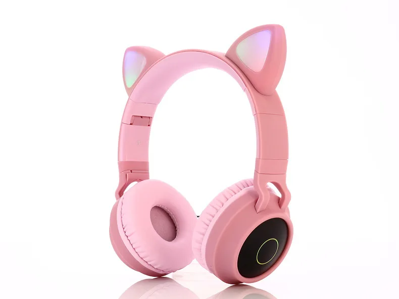 Kids Bluetooth Headset Wireless Music Cute Glowing Led Cat Ear Headphone for Girl Gift Stereo Earphone with Mic for Mobile Phone - Цвет: Pink no box