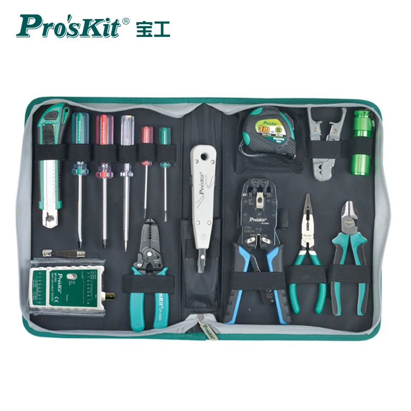 US $114.80 ProsKit PK4013 Network Wiring Tool Set 14piece Network Comprehensive Tool Set Multifunctional Computer Repair Combination Set