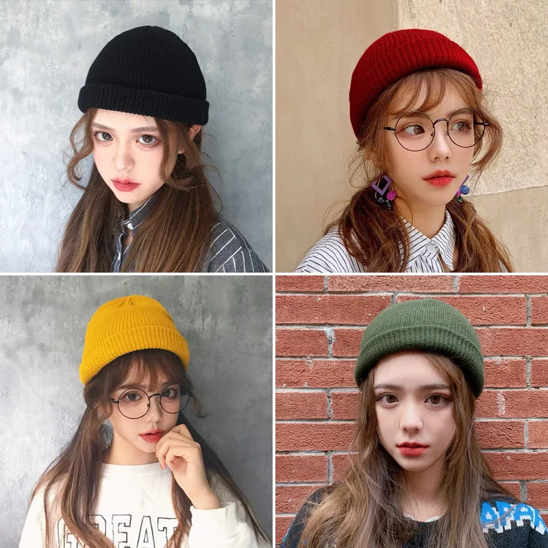 Новинка 2019, зимние шапки для женщин, вязаные одноцветные милые шапки для девочек, осенние женские шапки, теплые шапки, Женская Повседневная