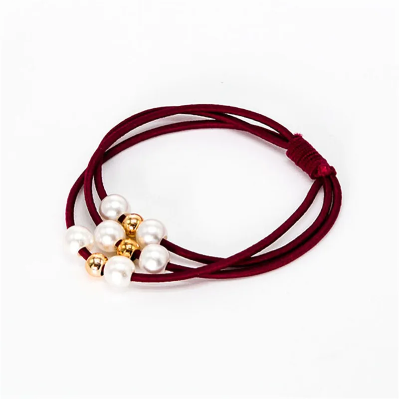 Wine Red 5 шт./компл. высокие эластичные резинки для волос, однотонный, с перламутром, эластичные резинки для волос для Для женщин девочек хвост держатель волос веревки женские аксессуары для волос - Окраска металла: Wine Red
