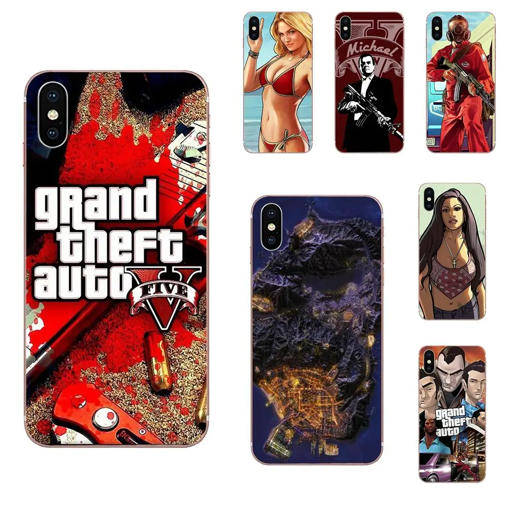 2019 Gta Grand Theft Auto 5 V San Andreas ТПУ защитные чехлы для телефонов Apple iPhone 4 4s 5C 5S SE 6 6S 7 8 Plus X XS