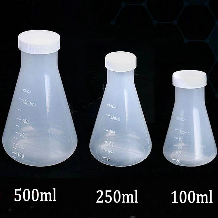 Baluue 2 Pcs Erlenmeyer Flask Borosilicate Glass Bottle Conical Flask with PTFE Screw Cap Laboratory Tool 500ml