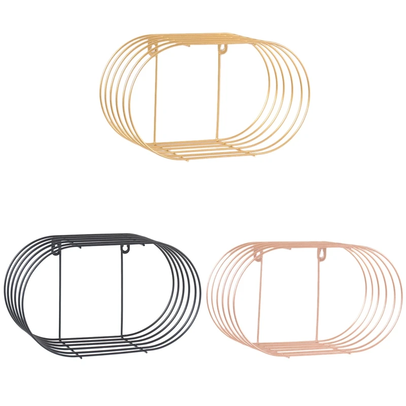 Nordic Simple Wrought Iron Wall Shelf Home Decor Bathroom Wall Wash Finishing Shelf Hanging Oval Figure Decoration
