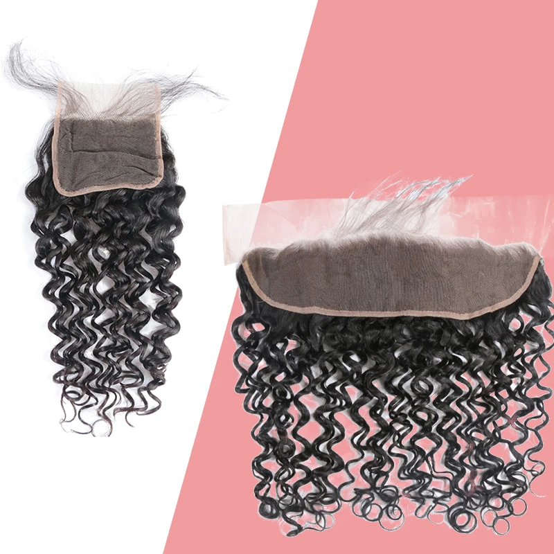 Ali Queen Water Wave Bundles With Closure Brazilian Virgin Hair 3/4pcs Hair Extension Weaves Human Bundles With Frontal