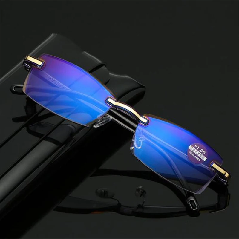 

Classic Rimless Anti-blue Light Reading Glasses Women Male Diamond Cutting Reading Presbyopia Glasses Men Female +1.0 to +4.0