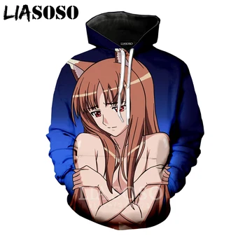 

LIASOSO Anime Girl Hoodies Men 3D Color Spice and Wolf Hoody Bikini Women Black Shirt Men's Hooded Fitness Unisex Streetwear D02