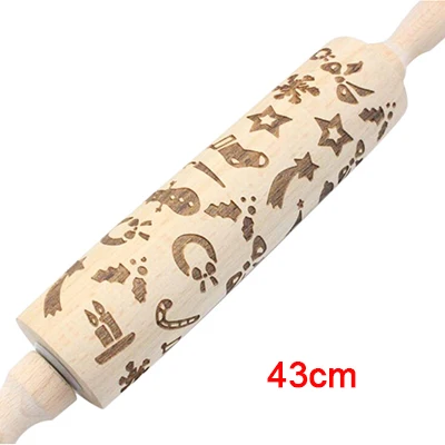pin-43cm-gift KHGDNOR Рождественская Скалка Деревянная Рождественская скалка для тиснения для выпечки печенья, печенья, прижима для теста, выгравированный ролик - Цвет: pin-43cm-gift