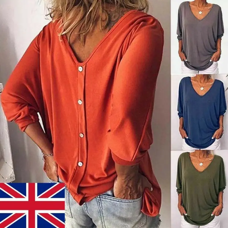 

2019 Brand New Style Fashion Plus Size Women Loose Casual Tee Tunic Tops Ladies Baggy Solid T-Shirt Button Hot Sale