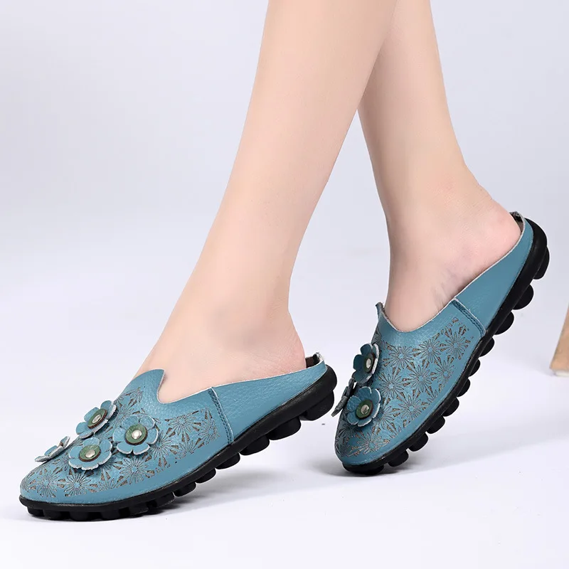 

Summer Autumn Mother Shoes Low-cut Flat-bottomed Flower Peas Women's Single Shoes Half Slippers Loafers Plus Size Women's Shoes