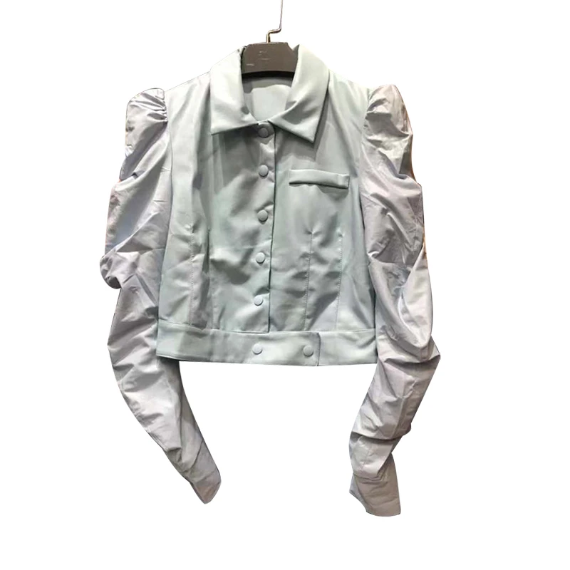 CHICEVER/Корейская женская куртка из искусственной кожи с рюшами однобортное осеннее пальто с отложным воротником и длинными рукавами для женщин, новинка года