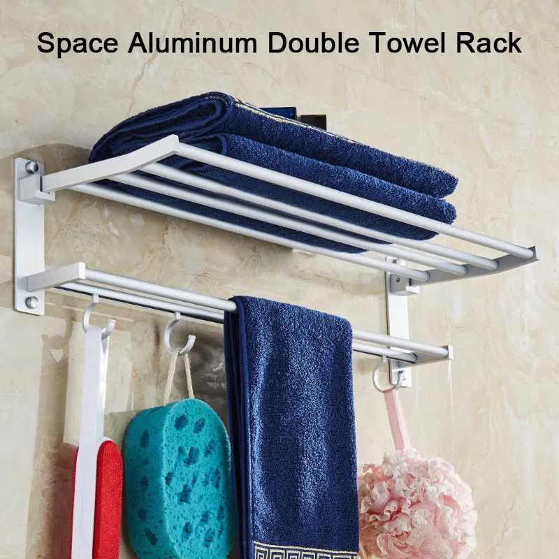 

Aluminum Double-Layer Organizer Hook Double Towel Rack Towel Bar Convenient Bathroom Decor Towel Rack Wall Mount Kitchen